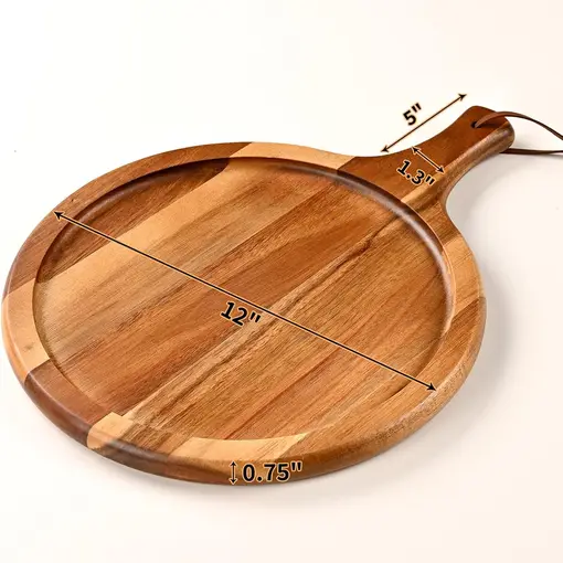 Acacia 17-inch Wooden Cutting Board Round Wood Charcuterie Board Cheese with Handle Pizza Bread Serving Board for Meat